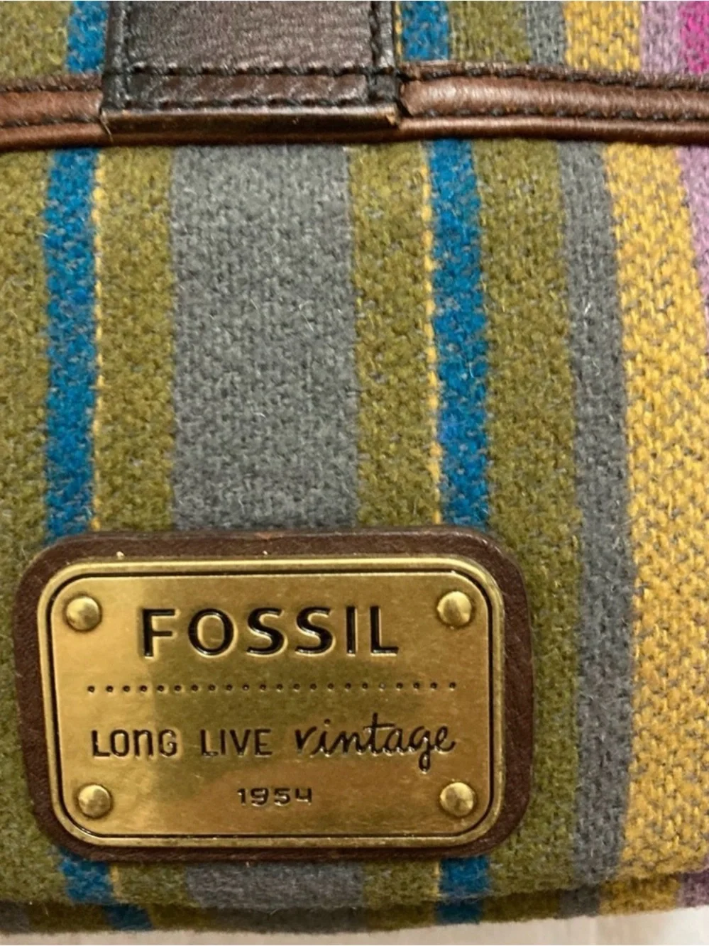 Fossil Brown Leather & Multicolor Striped Crossbody
